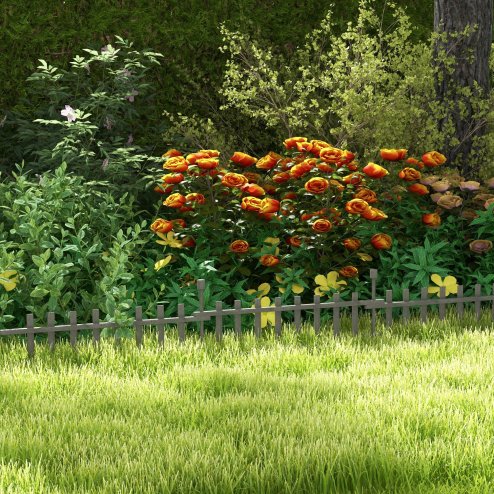 Outsunny Decorative Garden Fencing, 4PCs Outdoor Fence Panels, Wooden Landscape Flower Bed Border Edging, Grey