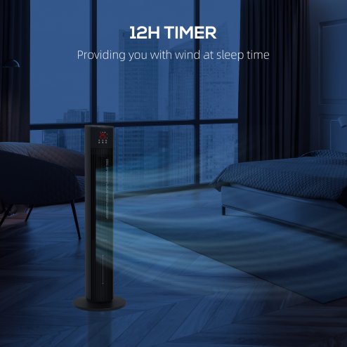 HOMCOM 42 Inch Tower Fan, Electric Cooling Fan with Ice Pack, Remote, 3.5L Water Tank, 12H Timer, Sleep Mode, 3 Speed, 4 Modes, Children Lock, 70° Oscillating, 60W, Black