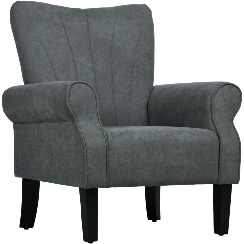 HOMCOM Armchair, Upholstered Modern Accent Chair with High Back, Rolled Arms and Wood Legs, Soft Thick Padded Living Room Chair