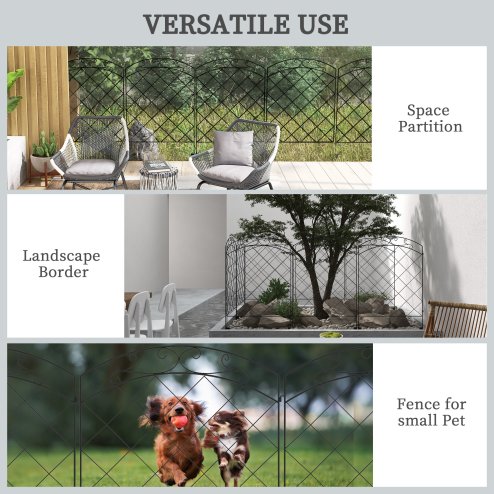Outsunny Decorative Garden Fencing, 43in x 11.4ft Outdoor Picket Fence Panels, 4PCs Rustproof Steel Wire Landscape Flower Bed Border Edging Animal Barrier, Swirls