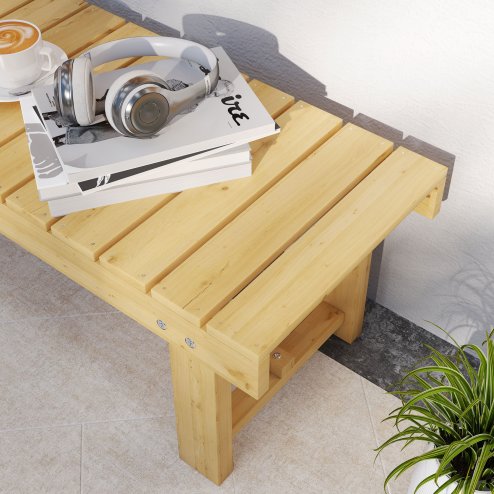 Outsunny 1 Piece 2-seater Outdoor Indoor Wooden Garden Bench Fir Patio Loveseat, 110L x 38W x 35Hcm, Natural