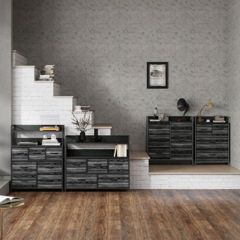 HOMCOM Bedroom Chest of Drawers, Fabric Dresser with 5 Drawers, Storage Organiser Unit with Open Shelves and Metal Frame for Living Room, Entryway