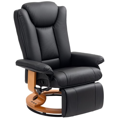 HOMCOM Manual Recliner Chair with Footrest, Upholstered Reclining Armchair with Adjustable Backrest and Steel Frame, PU Leather Swivel Chair for Living Room, Bedroom, Black
