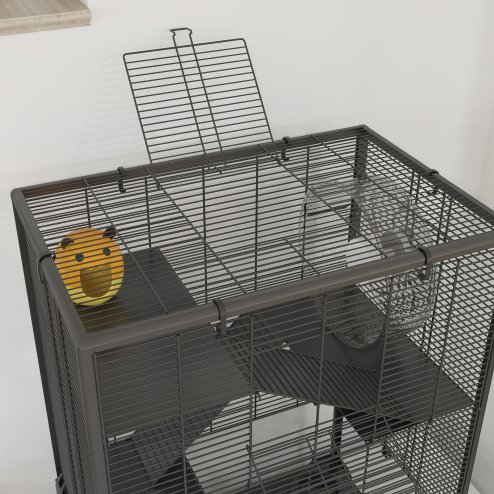 PawHut Hamster Cage with Deep Tempered Glass Bottom, 4 Tier Large Hamster Tank with Hut, Running Wheel, Platforms, Ramps, Food Dish, Water Bottle, for Syrian, Dwarf, Rats, Gerbils, 60 x 40 x 80cm