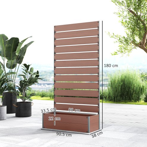 Outsunny Garden Planter with Trellis for Climbing Plants, Vines, Flowers, Freestanding Raised Bed for Garden, Outdoor, Patio, Planter Box with Drainage Gap, Light Brown