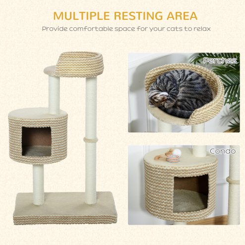 PawHut 96cm Cat Tree, Cat Condo Tree Tower for Indoor Cats, Cat Activity Centre with Scratching Posts, Plus Perch - Beige