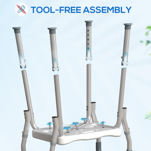 HOMCOM Portable Shower Stool, Non-Slip Shower Chair with Adjustable Height and EVA Cushion, Rust-Free Aluminium Bath Chair for Elderly, Disabled, Light Blue