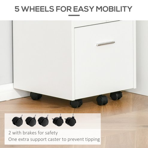 Vinsetto Mobile File Cabinet Lockable Storage Unit Cupboard for A4 Letter Home Filing Furniture for Office, Bedroom and Living Room, 39x40x65cm, White
