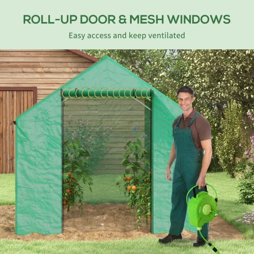 Outsunny 2 x 3(m) Walk-in Polytunnel Greenhouse with Wide Roll-up Door, 4 Mesh Windows, Tunnel Warm House Tent with UV-resistant PE Cover, Green