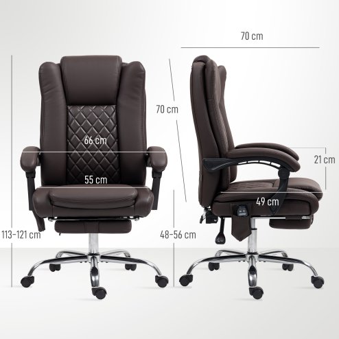 HOMCOM Executive Office Chair with 6-point Massage and Heat, PU Leather Reclining Desk Chair with Tufted High Back, Height Adjustable, Swivel Wheels, Footrest, for Home, Dark Brown