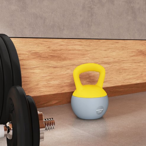 SPORTNOW Soft Kettlebell, 12kg Kettle Bell with Non-Slip Handle for Home Gym Weight Lifting and Strength Training, Yellow and Grey