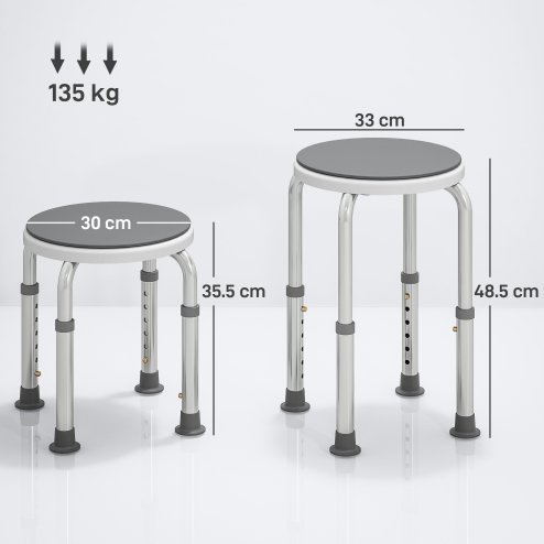 HOMCOM 360° Swivel Seat Bath Shower Stool, Adjustable Height Shower Chair with Aluminium Frame Non-Slip Feet Chair Safe Support Home Assistance, Grey