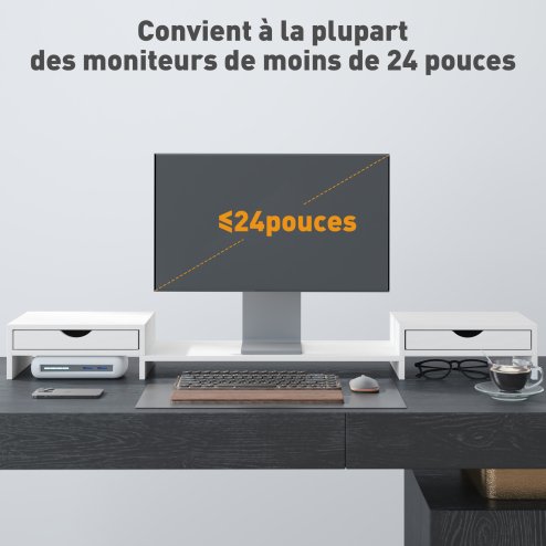 HOMCOM Dual Monitor Stand Riser with 2 Drawers, Adjustable Length and Angle, 116cm Monitor Riser for Laptop, Computer, PC, Small Printer, White