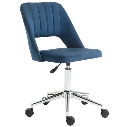 Vinsetto Mid Back Office Chair, Velvet Fabric Swivel Scallop Shape Computer Desk Chair for Home Study Bedroom, Dark Blue