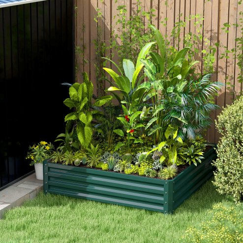 Outsunny 432L Square Raised Garden Bed Box with Weatherized Steel Frame for Vegetables, Flowers and Herbs, 120 x 120 x 30cm, Green