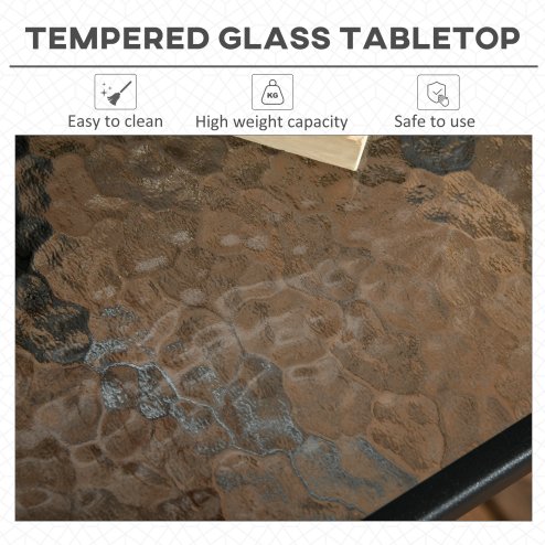 Outsunny 76 cm Square Dining Table with Parasol Hole, Outdoor Coffee End Side Table with Tempered Glass Top, Steel Frame for Garden, Patio, Black