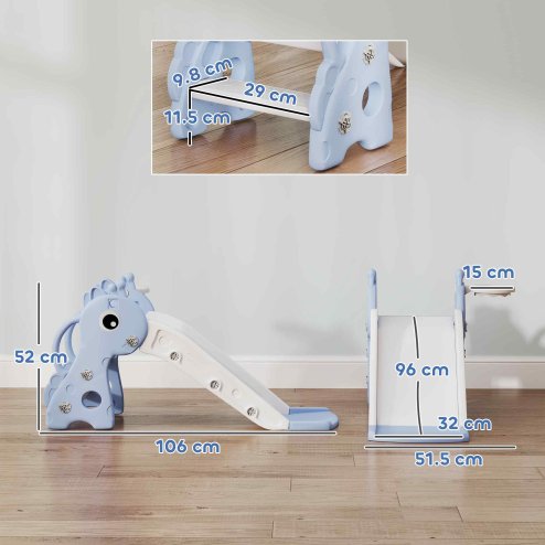 AIYAPLAY 3 in 1 Kids Slide, Giraffe Shape Toddler Slide with Climber, Basketball Hoop and Ball, Indoor Playground Equipment for Age 1-3, Blue
