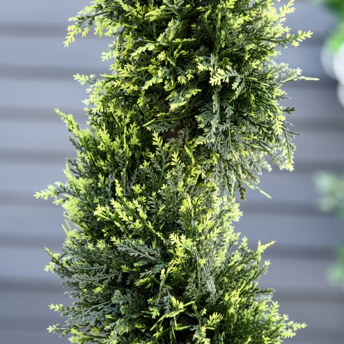 Outsunny 90cm/3FT Artificial Trees, Spiral Topiary Trees w/ Pot Set Of 2, Fake Indoor Outdoor Greenery Plant Home Office Garden Decor Green