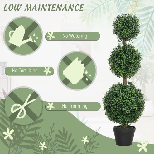 HOMCOM Set of 2 Decorative Artificial Trees, Topiary Ball-shaped Boxwood Trees in Pot, Fake Plants for Home Indoor outdoor Decor, 100cm, Green