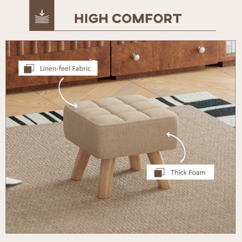 HOMCOM Modern Tufted Footstool, Fabric Foot Stool with Rubber Wood Legs, Padded Seat, for Living Room, Bedroom, Entryway