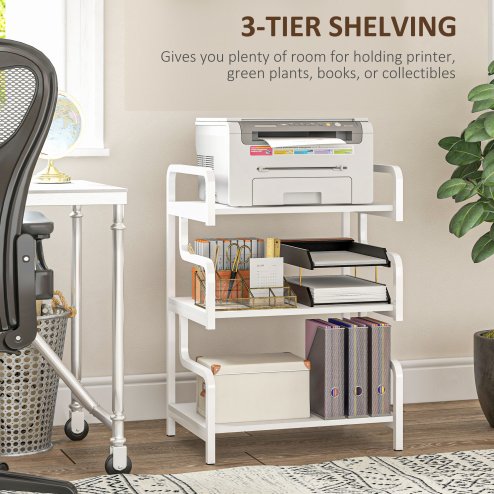 HOMCOM 3-Tier Printer Stand with Storage Shelves, Printer Table, 55 x 40 x 77cm Printer Shelf for Home Office, Study