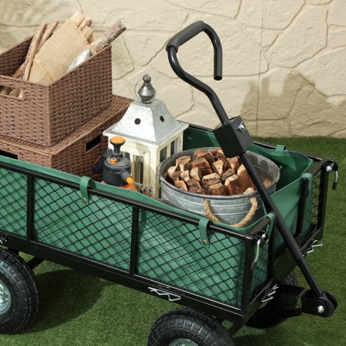 Outsunny Garden Trolley Cart, Heavy Duty Festival Trolley with Removable Liner, Quick-Release Sides, 10