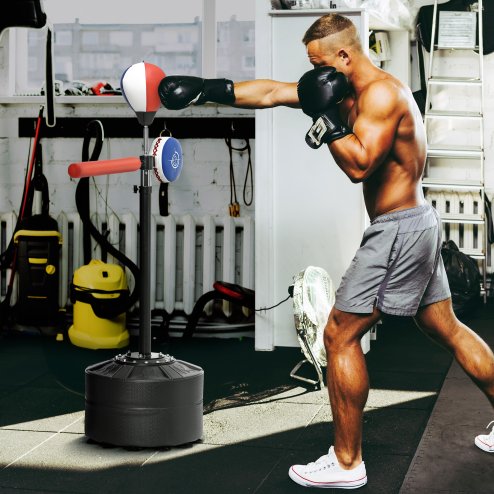 SPORTNOW Free Standing Speed Bag, Height Adjustable Boxing Punching Bag with Stand, Reflex Bar, Punching Pad and Suction Cup Base for Adults & Teenagers, Multicoloured