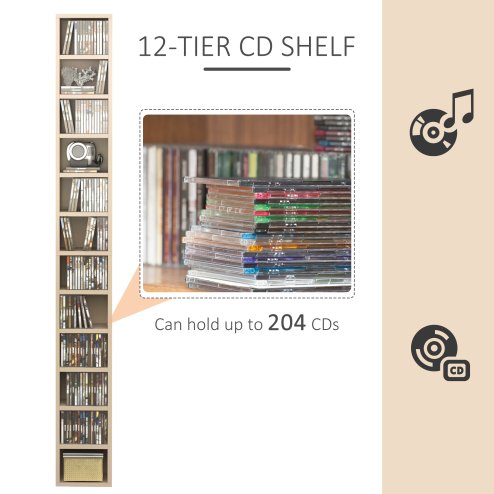HOMCOM 204 CD Storage Unit, Storage Tower with 12 Cubes, 175cm Tall Bookcase for Living Room, Home Office, Study Room