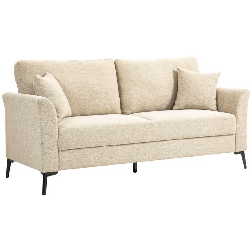 HOMCOM Modern 3 Seater Sofa, Upholstered Linen Fabric Sofa with Metal Legs, Wood Frame and Padded Cushion for Living Room Bedroom Office, Beige