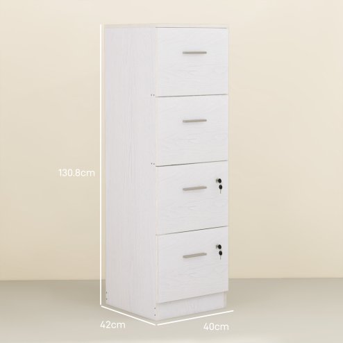 HOMCOM File Cabinet with 4 Drawers for Home Office, Vertical Filing Cabinet with Lock, Adjustable Hanging Bar for A4 and Letter Size, Ash Wood-Effect