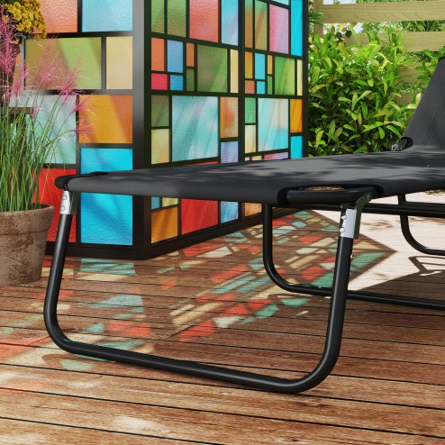Outsunny Foldable Sun Lounger Set of 2 with 5-Position Adjustable Backrest, Outdoor Portable Recliner Chaise Lounge Chair with Breathable Mesh Fabric, Black