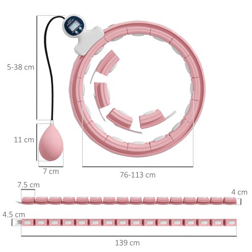SPORTNOW Smart Weighted Hula Hoop for Adults, Hula Ring with 16 Detachable Knots, 360?? Auto-Rotating Ball and Digital Counter, Massage Hula Circle For Weight Loss, Pink