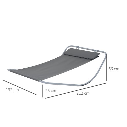 Outsunny Rocking Sun Lounger, Single Garden Lounger Sunbed with Headrest Pillows, Texteline Outdoor Rocking Chair Swing Hammock Daybed with Metal Frame for Patio, Terrace, 212 x 132 x 66 cm, Grey