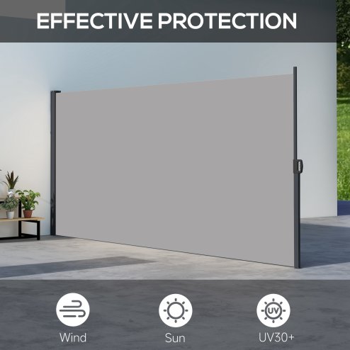 Outsunny Retractable Side Awning, Garden Privacy Screen Divider, Full Cassette Wind Breaker for Hot Tub, Balcony, Terrace, Pool, 400 x 180cm, Light Grey
