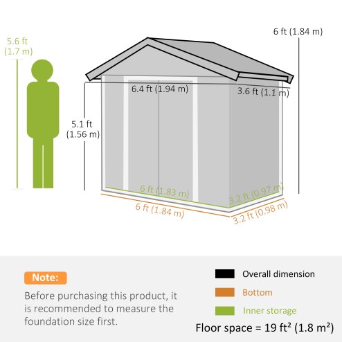 Outsunny 6.5ft x 3.5ft Garden Storage Shed, Large Metal Shed for Outdoor Storage with Double Sliding Doors and 4 Vents, Grey