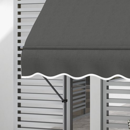 Outsunny 2.5 x 1.2m Free Standing Retractable Awning, Non-Screw Patio Sun Shade Shelter with Support Pole Stand and UV Resistant Fabric, for Window, Door, Porch, Deck, Dark Grey