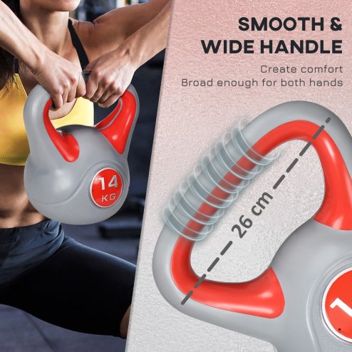 SPORTNOW Kettlebell, 14kg Kettle Bells with Handle for Home Gym Weight Lifting and Strength Training, Red and Grey