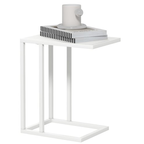 HOMCOM C Shape End Table w/Metal Frame Sofa Side Table Narrow Snack Coffee Table for Living Room