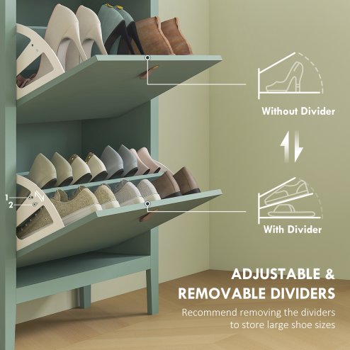 HOMCOM 2 Drawer Shoe Cabinet with Flip Doors, Narrow Shoe Storage Cabinet with Removable and Adjustable Shelves, 14 Pairs Footwear Cupboard for Hallway, Entryway, 80 x 24 x 95.5 cm