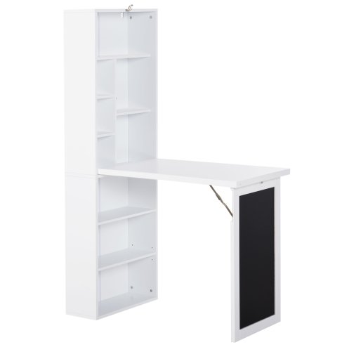 HOMCOM Wall Mounted Computer Desk, Folding Study Table with Board and Bookshelf, Multifunctional Floating Writing Desk for Home Office