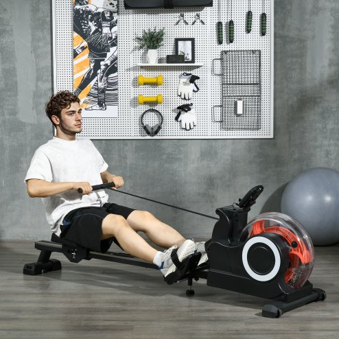 SPORTNOW Foldable Rowing Machine, Water Rowing Machine for Home Gym, 150kg Weight Capacity Portable Rower with LCD Monitor, Wheels and Tablet Holder for Cardio Training, Black