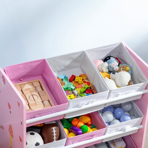 ZONEKIZ Kids Storage Unit Toy Box Organiser Bookshelf w/ Nine Removable Baskets, for Bedroom, Nursery, Playroom - Pink