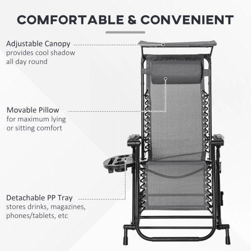 Outsunny Garden Rocking Chair Folding Recliner Outdoor Adjustable Sun Lounger Rocker Zero-Gravity Seat with Headrest Side Holder Patio Deck - Grey