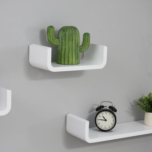 HOMCOM Floating Shelves, Set of 3 Wall Shelf, Shelves for Wall Invisible Mounting, Bedroom Living Room, White