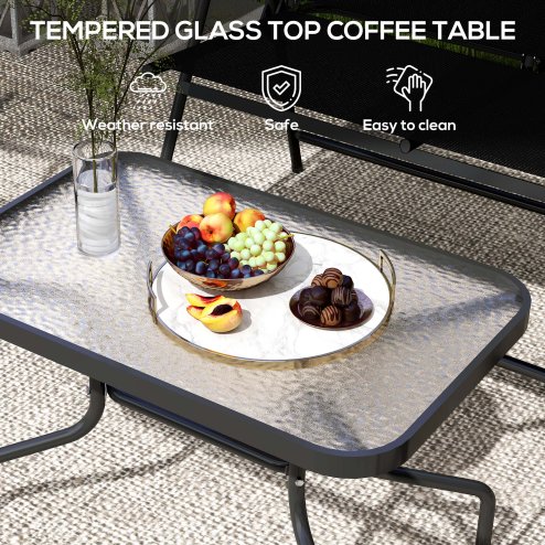 Outsunny Outdoor 4 Pieces Patio Furniture Set with Breathable Mesh Fabric Seat & Backrest, Garden Set with Two Foldable Armchairs, a Loveseat & Glass Top Table, Black
