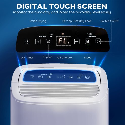 HOMCOM 20L/Day Dehumidifier with Continuous Drainage, 5L Water Tank, 24H Timer, Digital Humidity Display, Humidity Light, Dehumidifier for Home Damp, Bedroom, Condensation, Mould, Laundry Drying