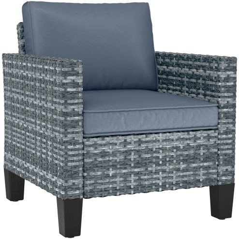 Outsunny Single Seater Rattan Garden Armchair, PE Wicker Rattan Chair with Armrests and Cushions, Garden Chair with Galvanised Steel Frame for Conservatory, Porch, Light Grey