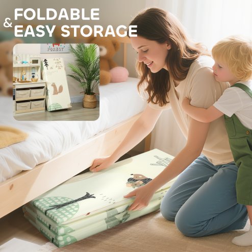 AIYAPLAY Baby Play Mat Double Sided, Foldable & Reversible Activity Playmat, Waterproof Kids Foam Crawling Mat for Outdoor Indoor Playtime Picnics, 196 x 176 x 1.5cm, Animal Theme