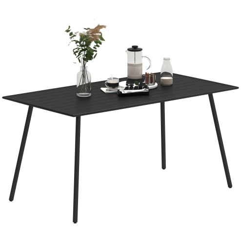 Outsunny Garden Dining Table for 6 Person, Rectangle Outdoor Table with Easy Clean Slat Top, Rust Resistant Steel Frame, for Terrace, Balcony, 150 x 80 x 74 cm, Black