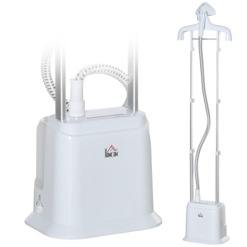 HOMCOM Upright Garment Clothes Steamer Suitable for all Fabrics with 6 Steam Setting, 45s Fast Heat-up, 1.7L Water Tank and 45min Steamer, Wrinkle and Odour Remover, White